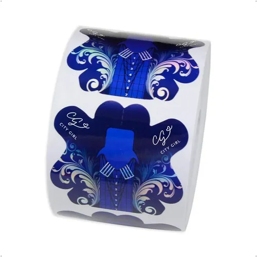 Rollo de moldes de papel azules iridiscentes marca City Girl para esculpir uñas profesionales.