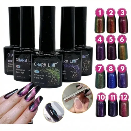 Gama de colores esmalte semipermanente Charm Limit Fireworks Cat's Eye efecto magnético para uñas.