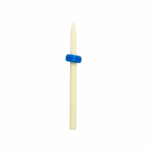Fresa de cerámica forma llama pequeña grano medio anillo azul para torno de uñas