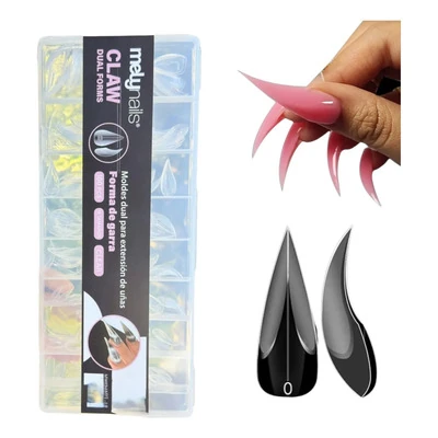 Caja de 160 moldes dual system transparentes marca Mely forma garra modelo MYA6-0004.