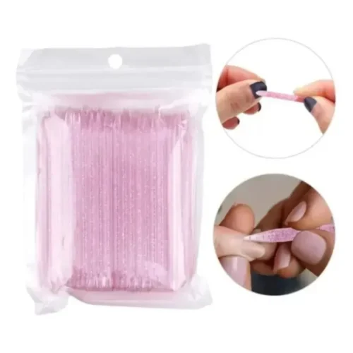 50 palitos de naranjo de acrilico rosa con glitter reutilizables para manicura