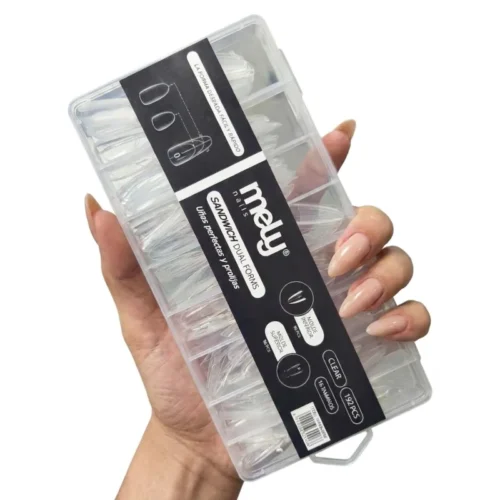 Caja organizadora plástica de moldes transparentes Sandwich Dual Forms Mely Nails para punta Almendra