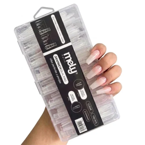 Caja organizadora plástica de moldes transparentes Sandwich Dual Forms Mely Nails para punta Coffin