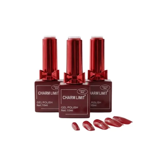 Frascos de esmalte semipermanente Charm Limit Edición Classic Red 10 ml y muestrario de tonos rojos